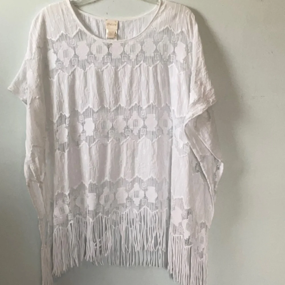 Chico's White Lace with Fringe Poncho - Picture 3 of 7